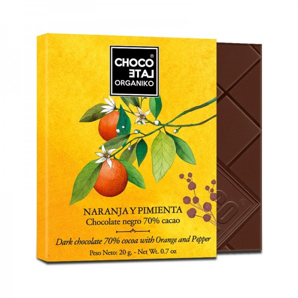 Chocolate 70% cacao, naranja y pimienta Orgániko