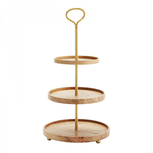 Stand 3 pisos de madera y oro