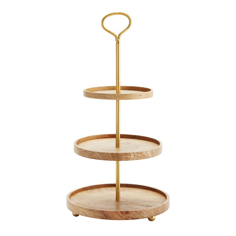 Stand 3 pisos de madera y oro