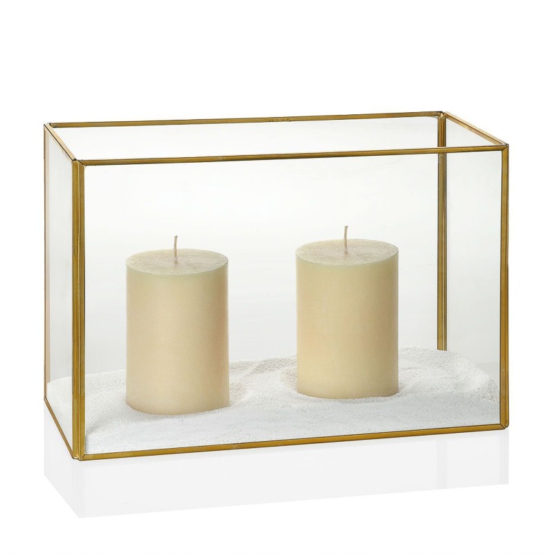 Terrario grande de vidrio y latón dorado