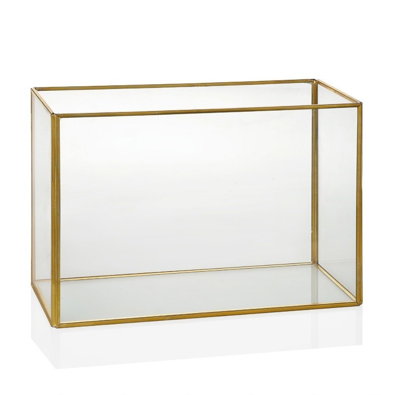 Terrario grande de vidrio y latón dorado