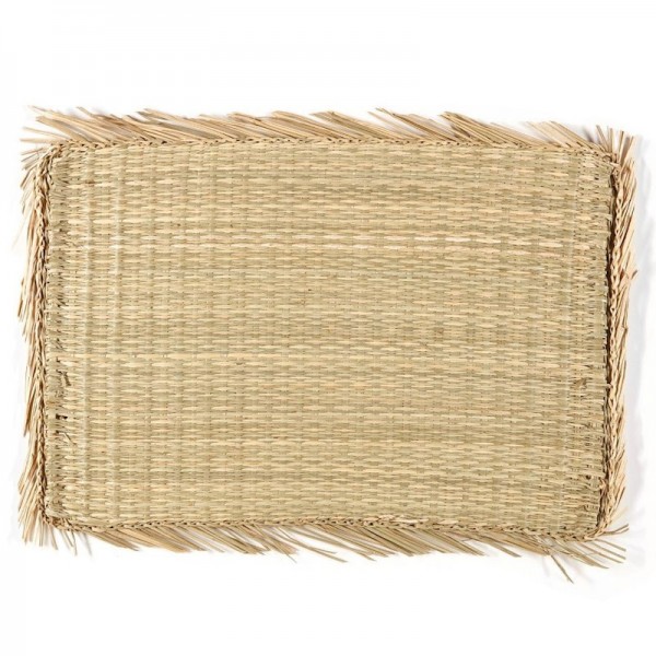 Mantel individual rectangular de alga marina con flecos