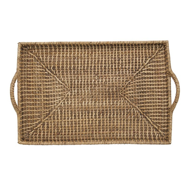 Bandeja de Ratán rectangular con asa