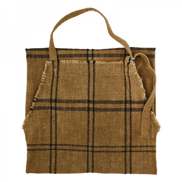 Delantal con cuadros y flecos mostaza