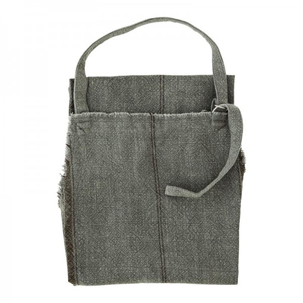 Delantal con rayas y flecos gris