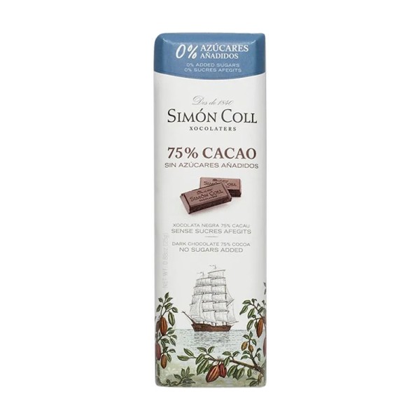 Chocolatina 75% cacao Simón Coll 0% azúcares añadidos