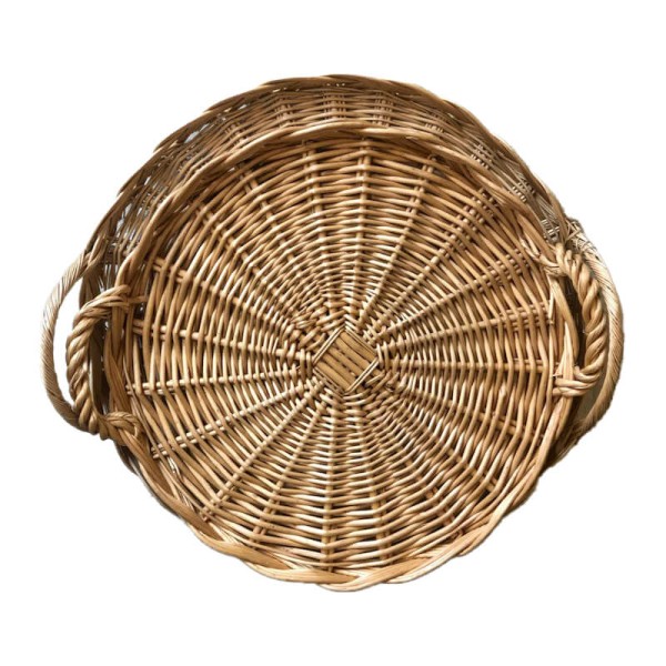 Bandeja de mimbre redonda con asas