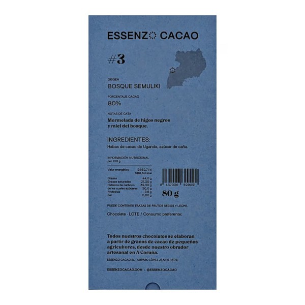 Tableta de chocolate Essenzo Cacao Semuliki