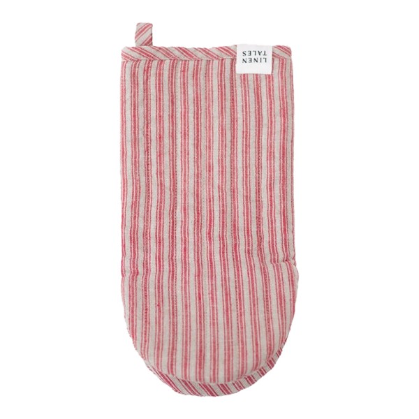 Manopla de horno de lino con rayas rojas y naturales