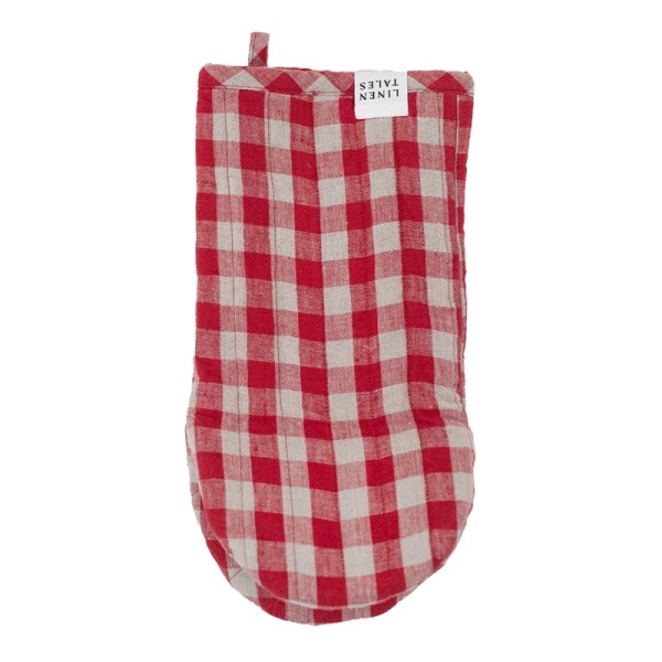 Manopla de horno de lino con cuadros rojos