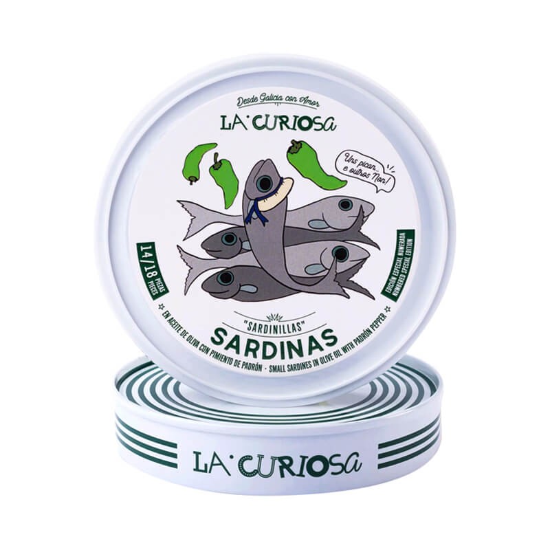 Sardinas en aceite de oliva con Pimiento de Padrón La Curiosa