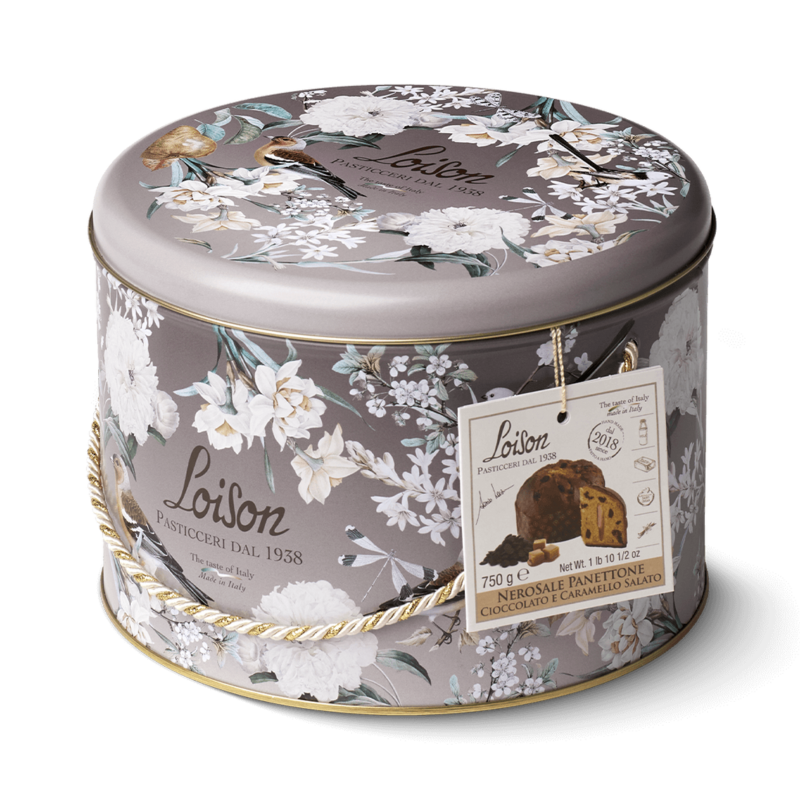 Panettone con caramelo salado y chocolate Loison en lata