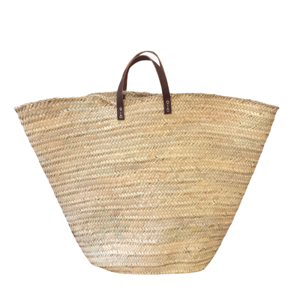 Cesto de palma XL con asa de cuero