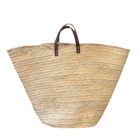 Cesto de palma XL con asa de cuero