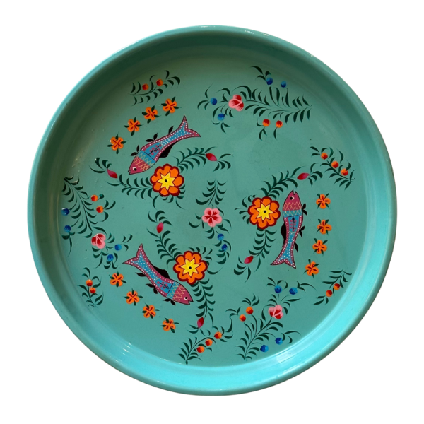 Bandeja redonda de metal Peces y flores