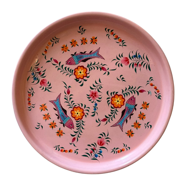 Bandeja redonda de metal Peces y flores