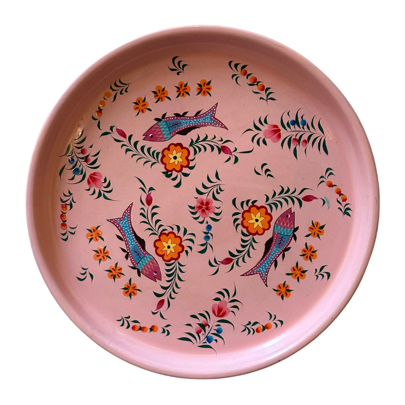 Bandeja redonda de metal Peces y flores