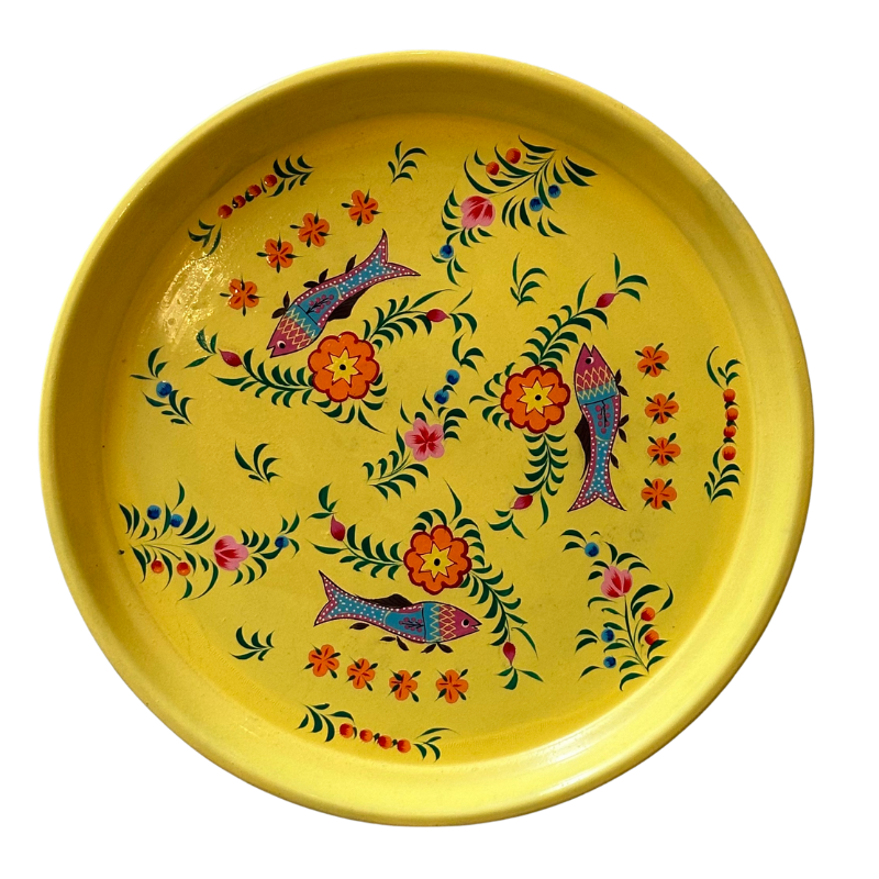 Bandeja redonda de metal Peces y flores