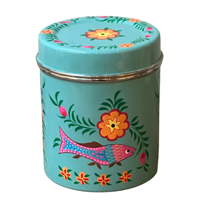 Caja de té de metal Peces y flores