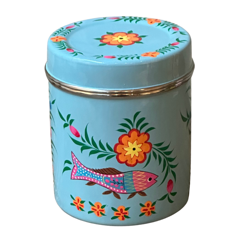 Caja de té de metal Peces y flores