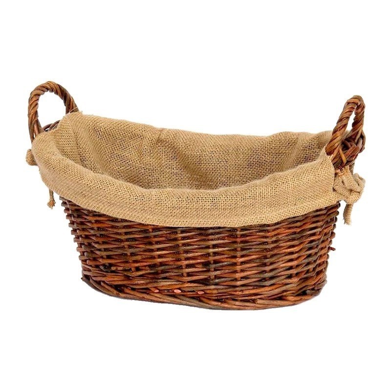 Cesta ovalada de mimbre forrada L