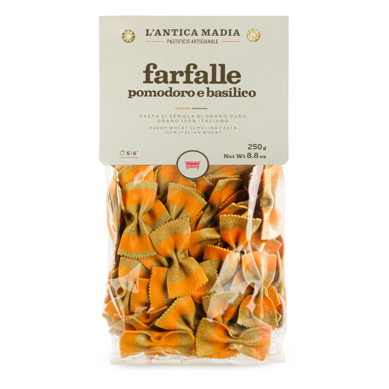 Farfalle pomodoro y basílico Antica Madia